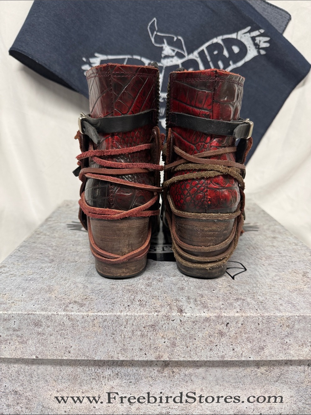 Freebird Crue by Steven Burgundy & Red Leather Buckle Ankle Boots - Picture 3 of 6